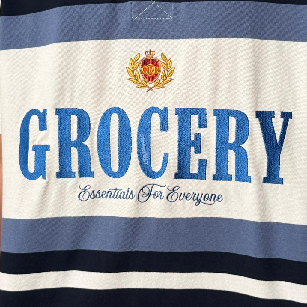 Gro Grocery College Logo Stripe Polo Shirt