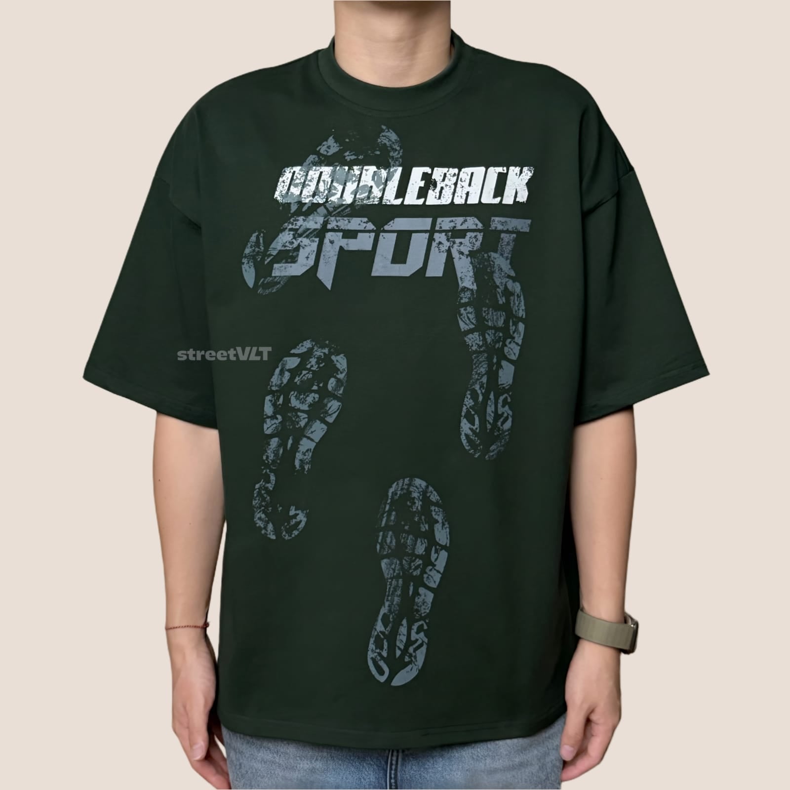 Doubleback Shoeprint Oversized Dark Green Tee