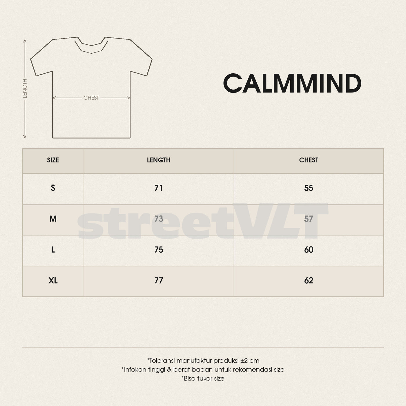 Calmmind Medieval Retro Monster Tee size chart