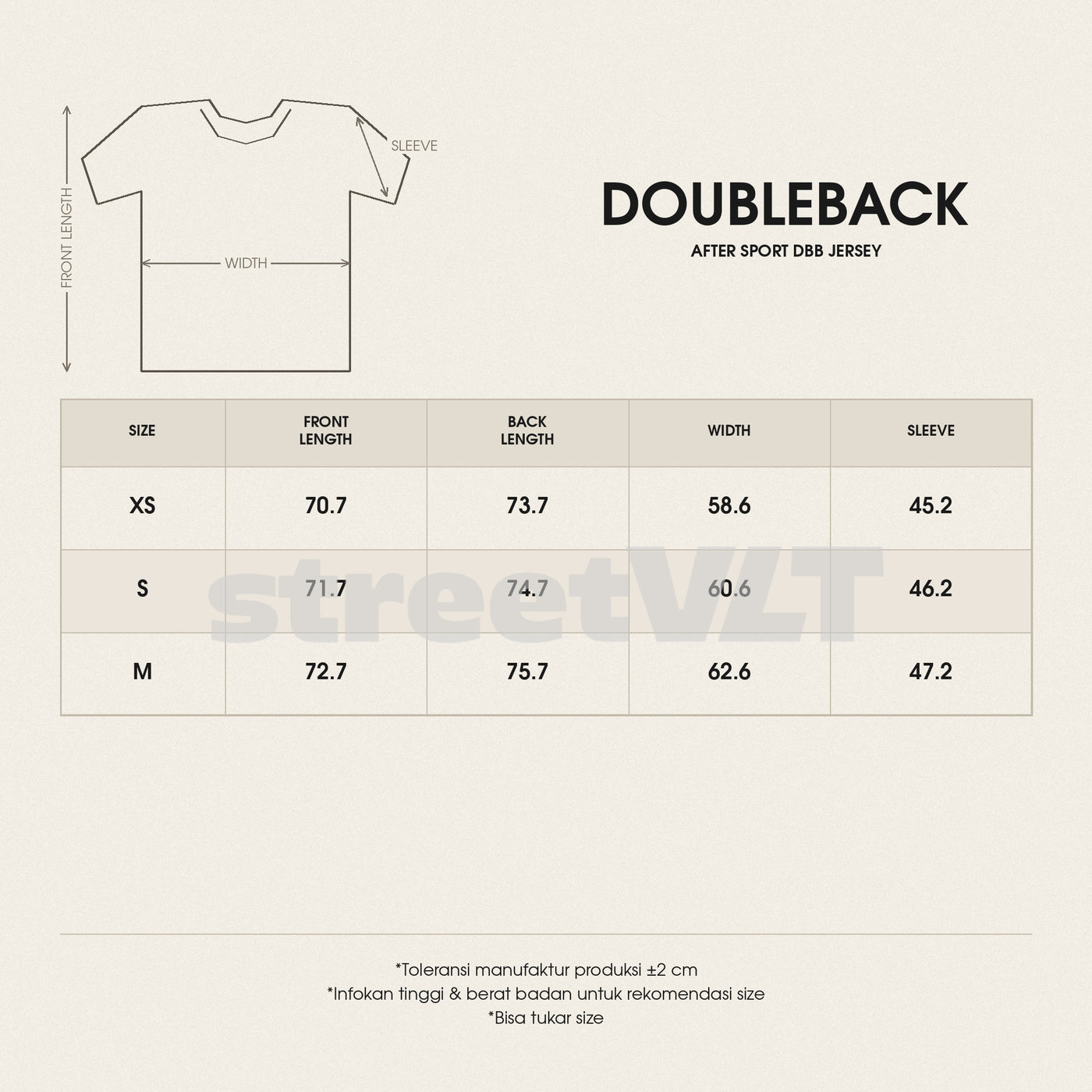 Doubleback After Sport DBB Jersey size chart
