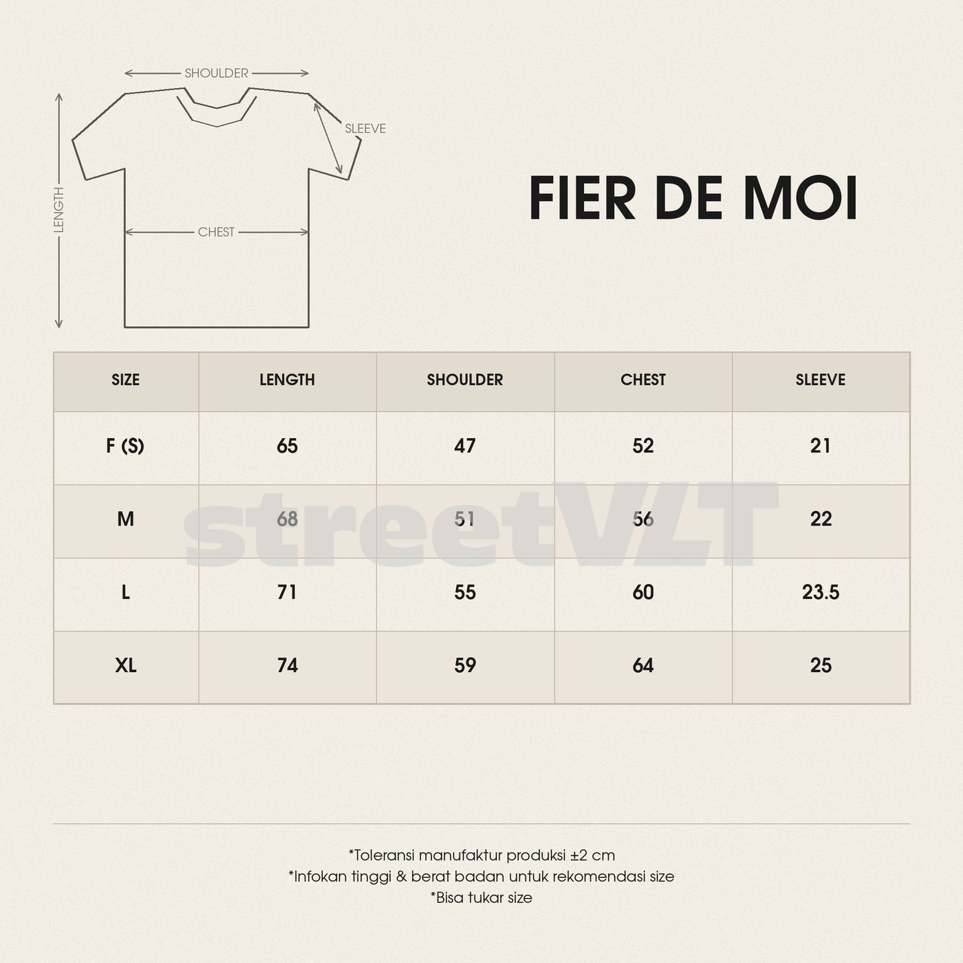 Fier De Moi Iris Wing Tee size chart