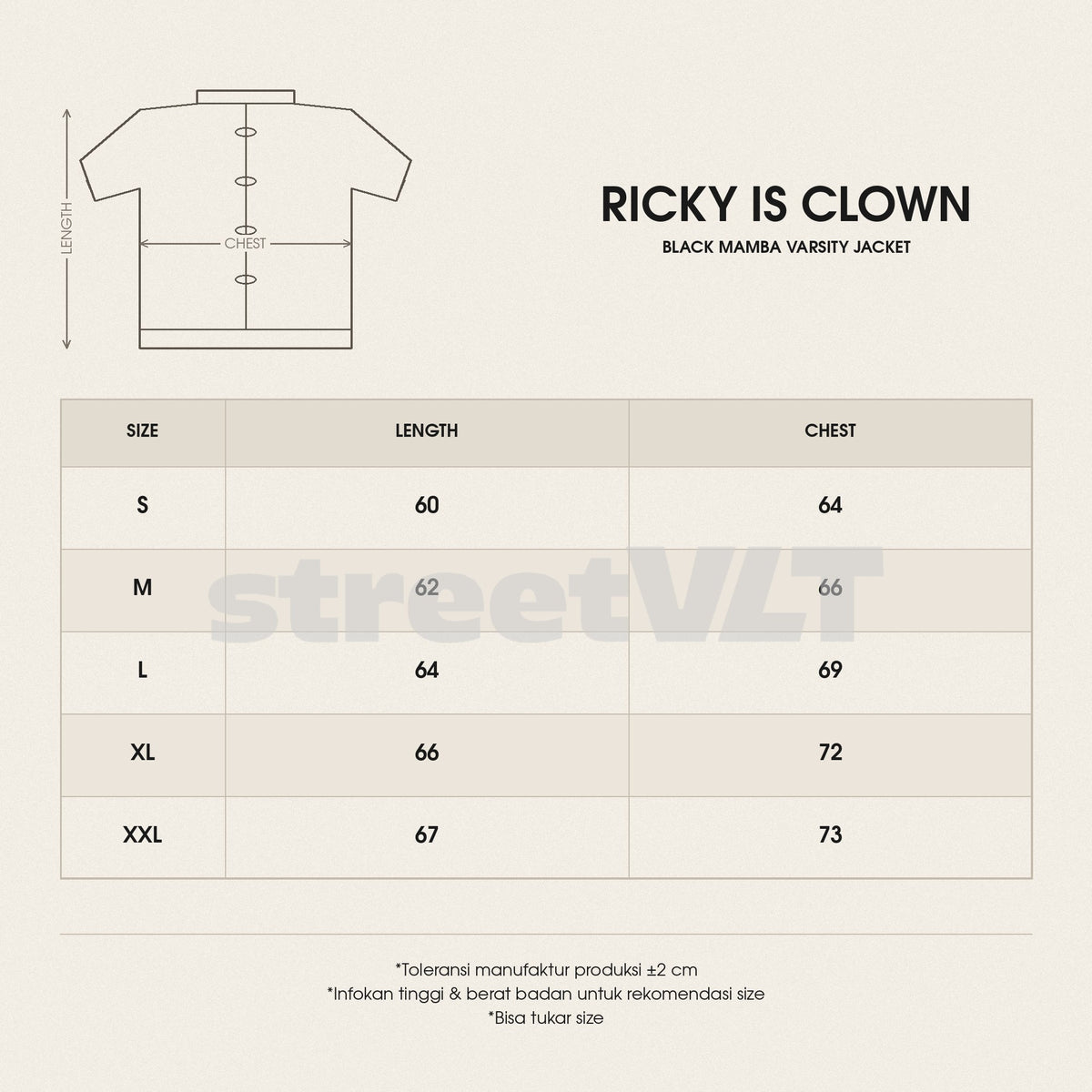 Ricky is Clown Black Mamba Snakeskin Embroidered Crocodile Varsity Jacket size chart