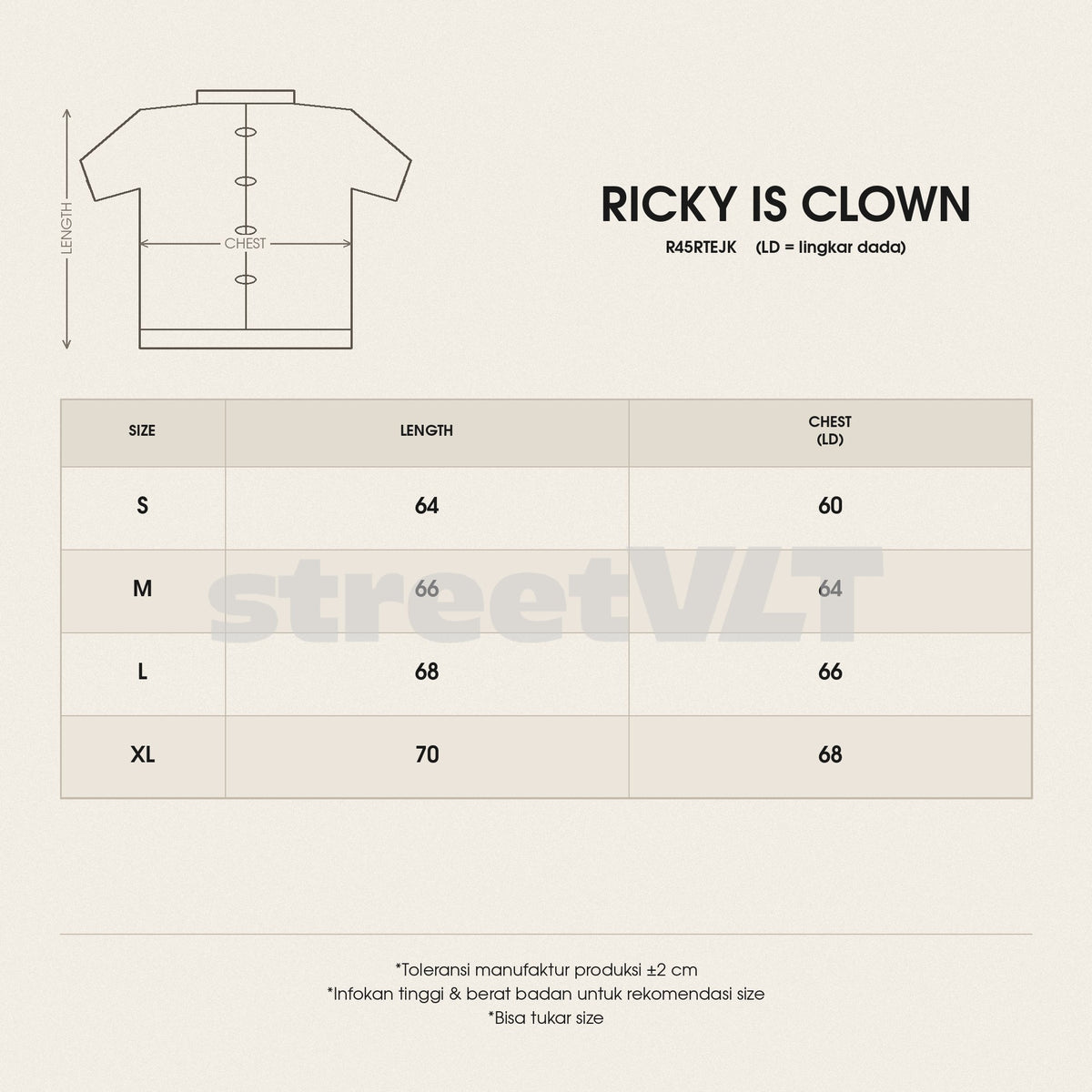 Ricky is Clown Richood Towel Embroidered Baseball Jacket size chart