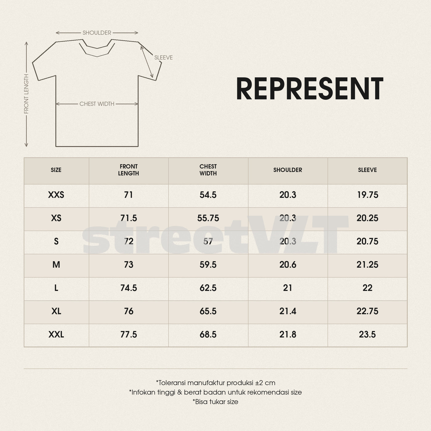 Represent UK Elegance In Motion Jet Black Tee size chart
