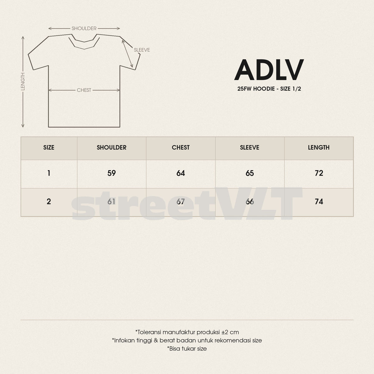 ADLV Mobile Suit Gundam Operation V Bio Washing Hoodie Acme De La Vie size chart