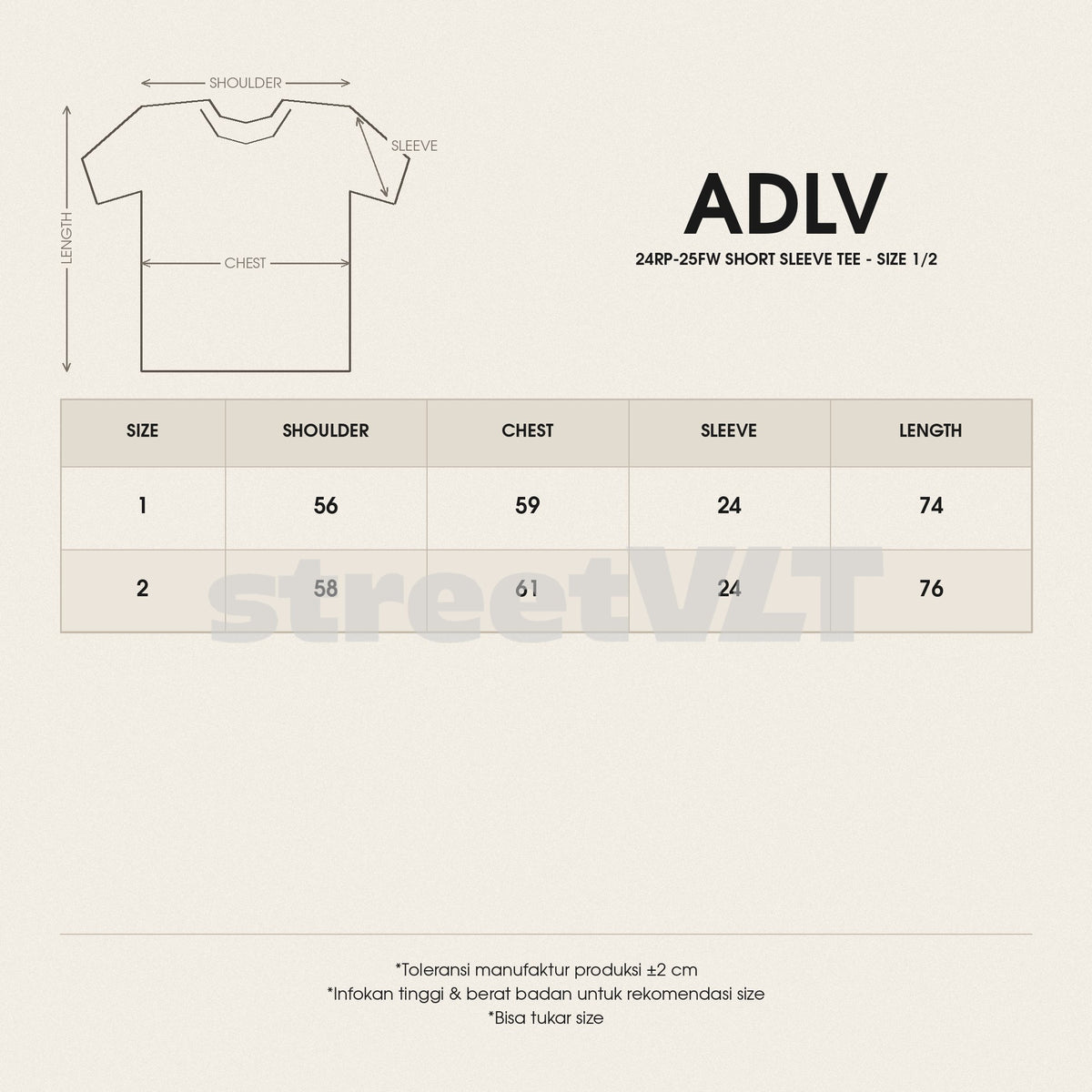ADLV Rabbit Bear Doll Logo Short Sleeve T-Shirt  Acme De La Vie size chart