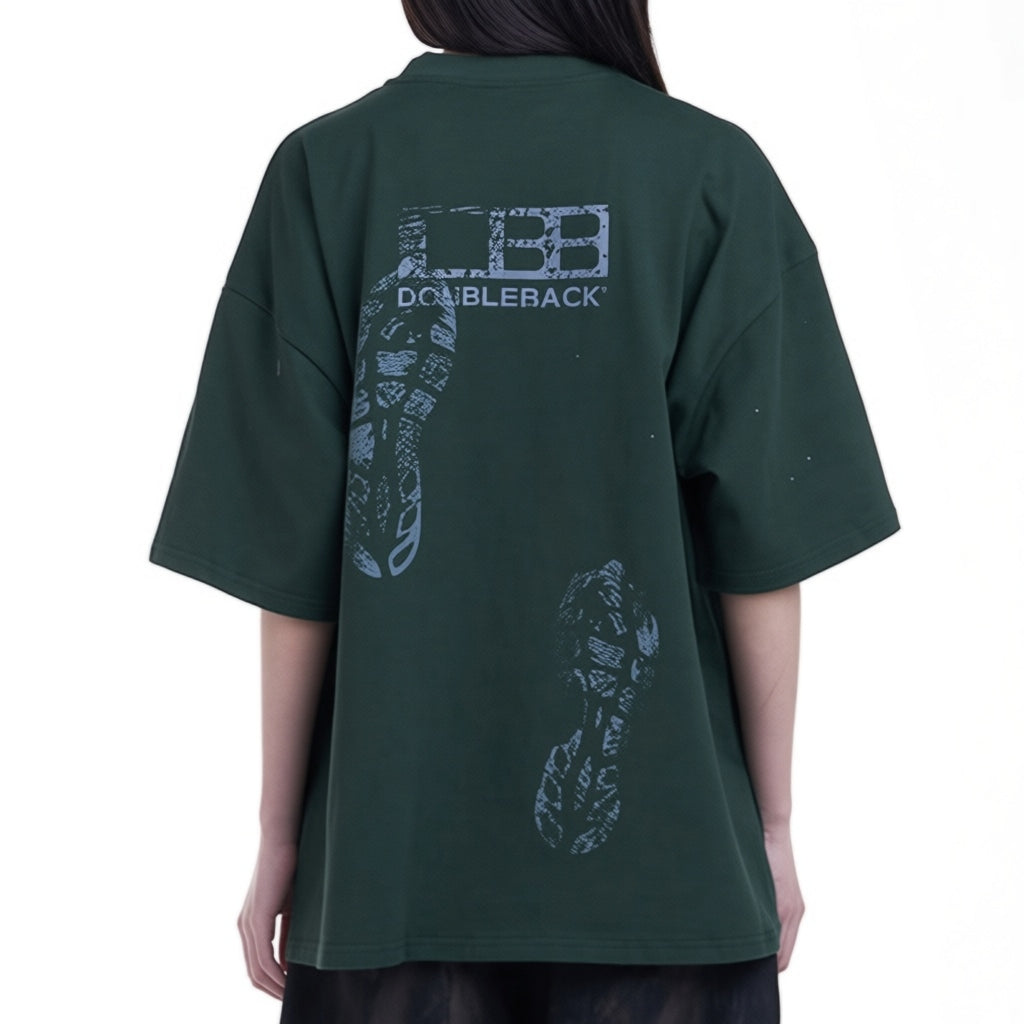 Doubleback Shoeprint Oversized Dark Green Tee