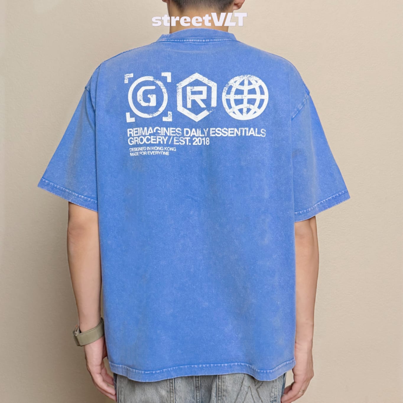 Gro Grocery Daily Essentials Washed Graphic Boxy Blue Tee
