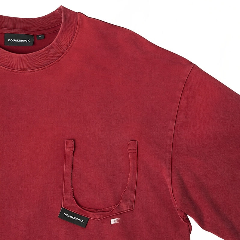 Doubleback Ripped Pocket Oversized Washed Red Tee
