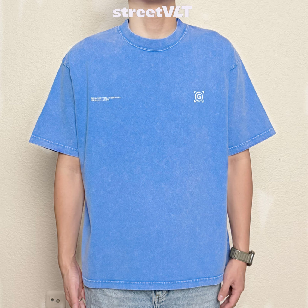 Gro Grocery Daily Essentials Washed Graphic Boxy Blue Tee