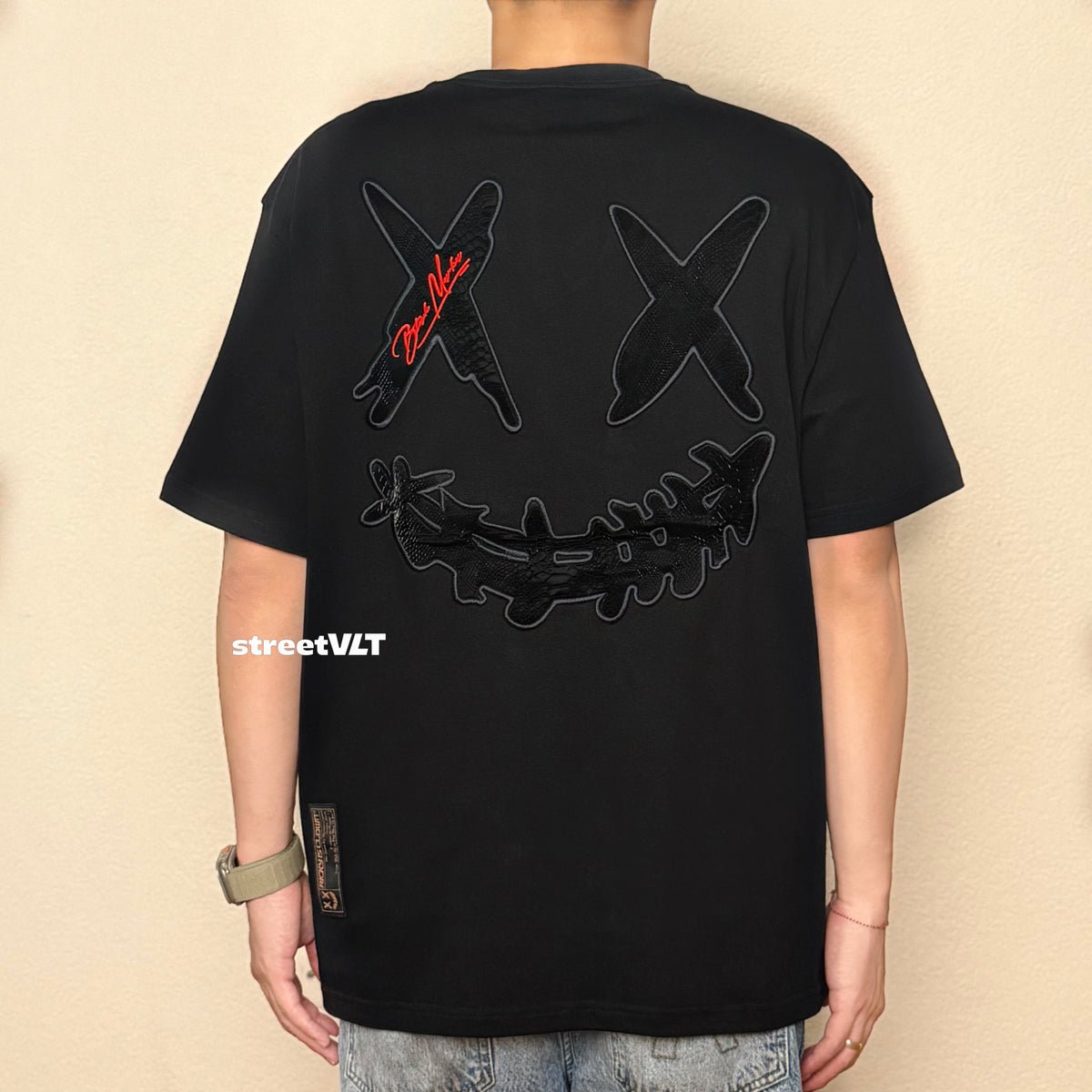 RIC Ricky is Clown Black Mamba Diablo Snakeskin Embroidery Black Tee