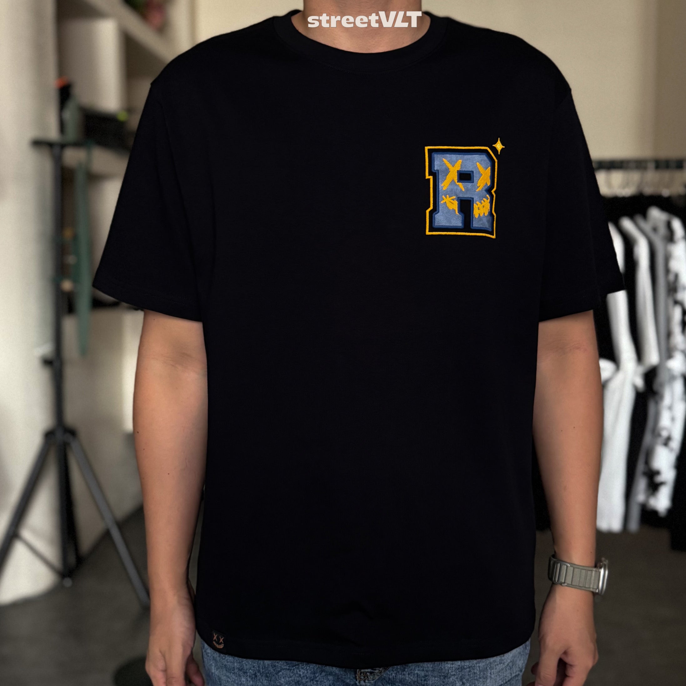 Ricky is Clown Azure Spark Blue Starburst Embroidered Tee
