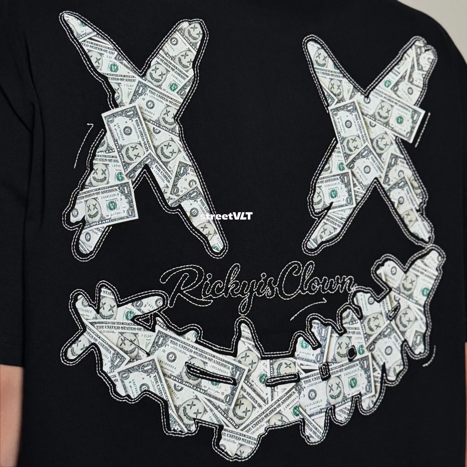 Ricky is Clown Dollar Wealth Flows Embroidered Tee