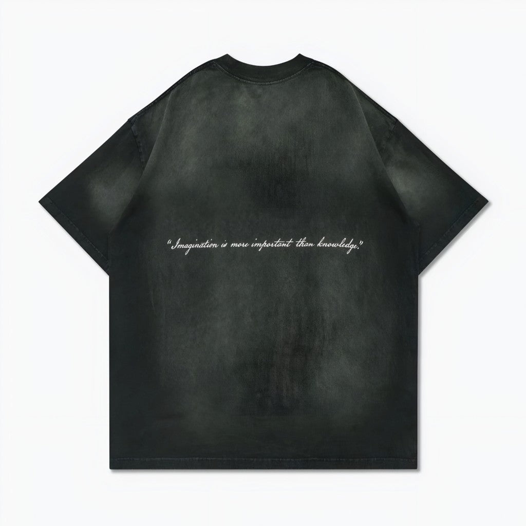 Gro Grocery Washed Einstein Graphic Faded Dark Green Tee