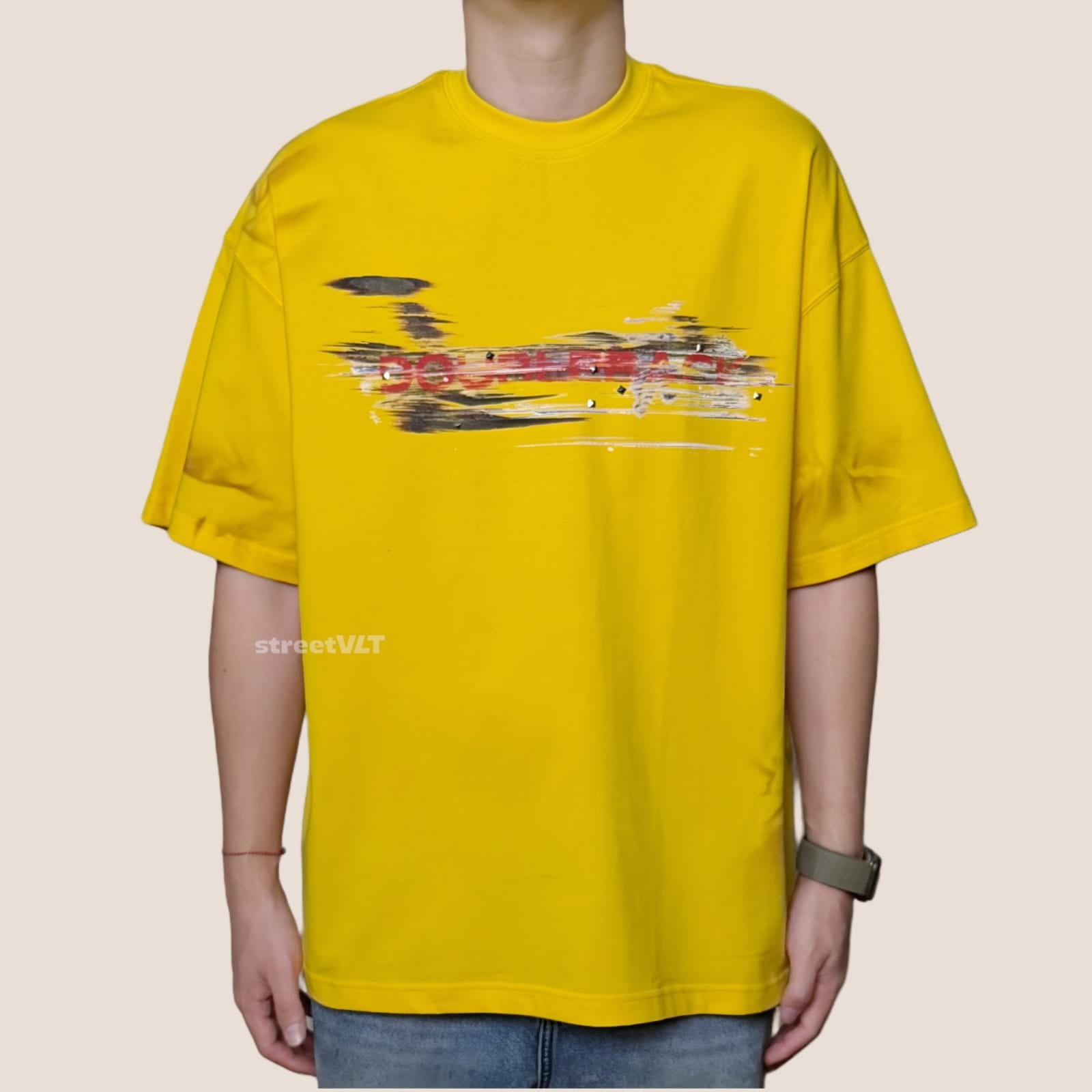 Doubleback Car Paint Scratch Oversized Yellow Tee