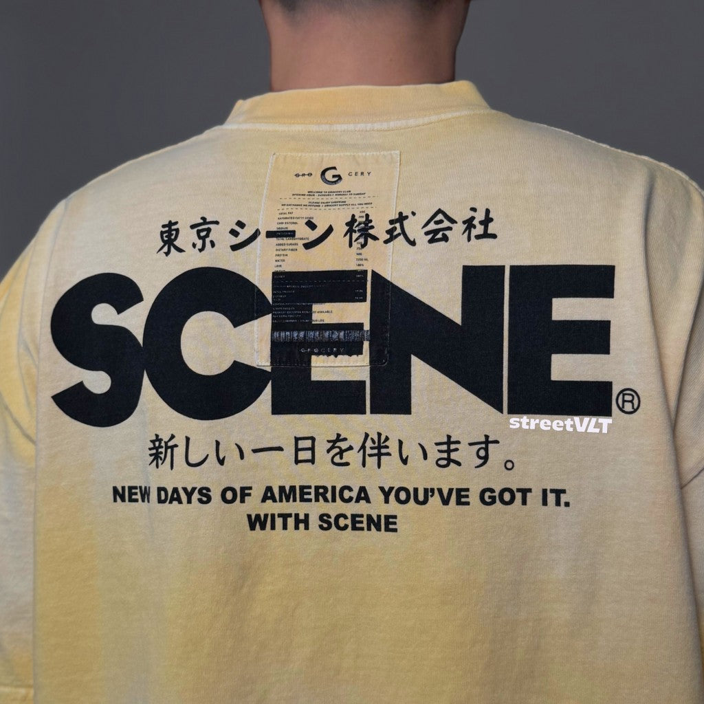Gro Grocery X Scene Retro Logo Washed Faded Yellow Tee