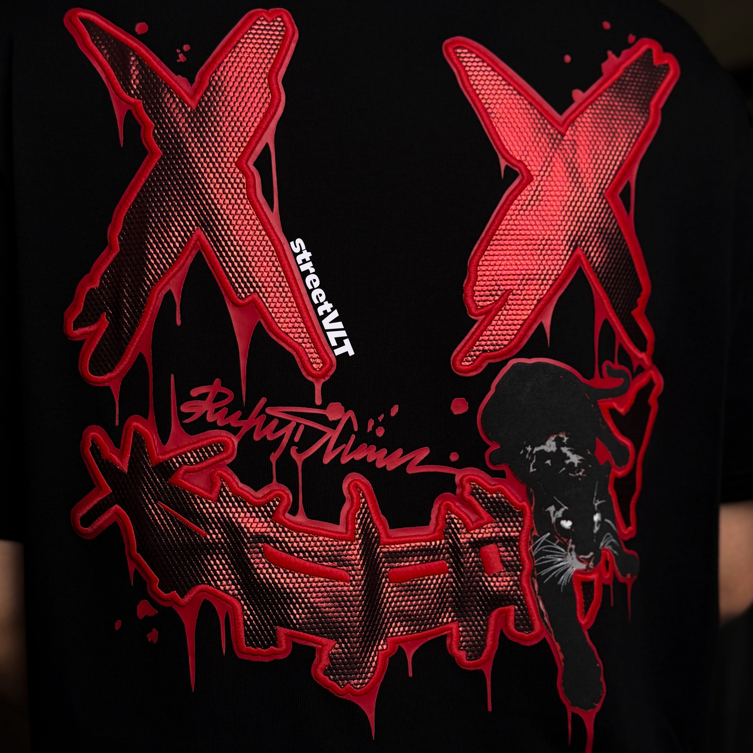 Ricky is Clown Bloody Black Panther Patch Embroidered Tee