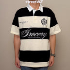 Gro Grocery Emblem Embroidery Logo Stripe Polo Shirt