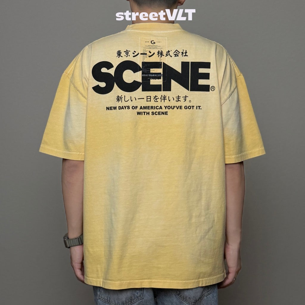 Gro Grocery X Scene Retro Logo Washed Faded Yellow Tee