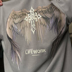 Life Work Korea Wing Print Garment Dyed Grey Tee