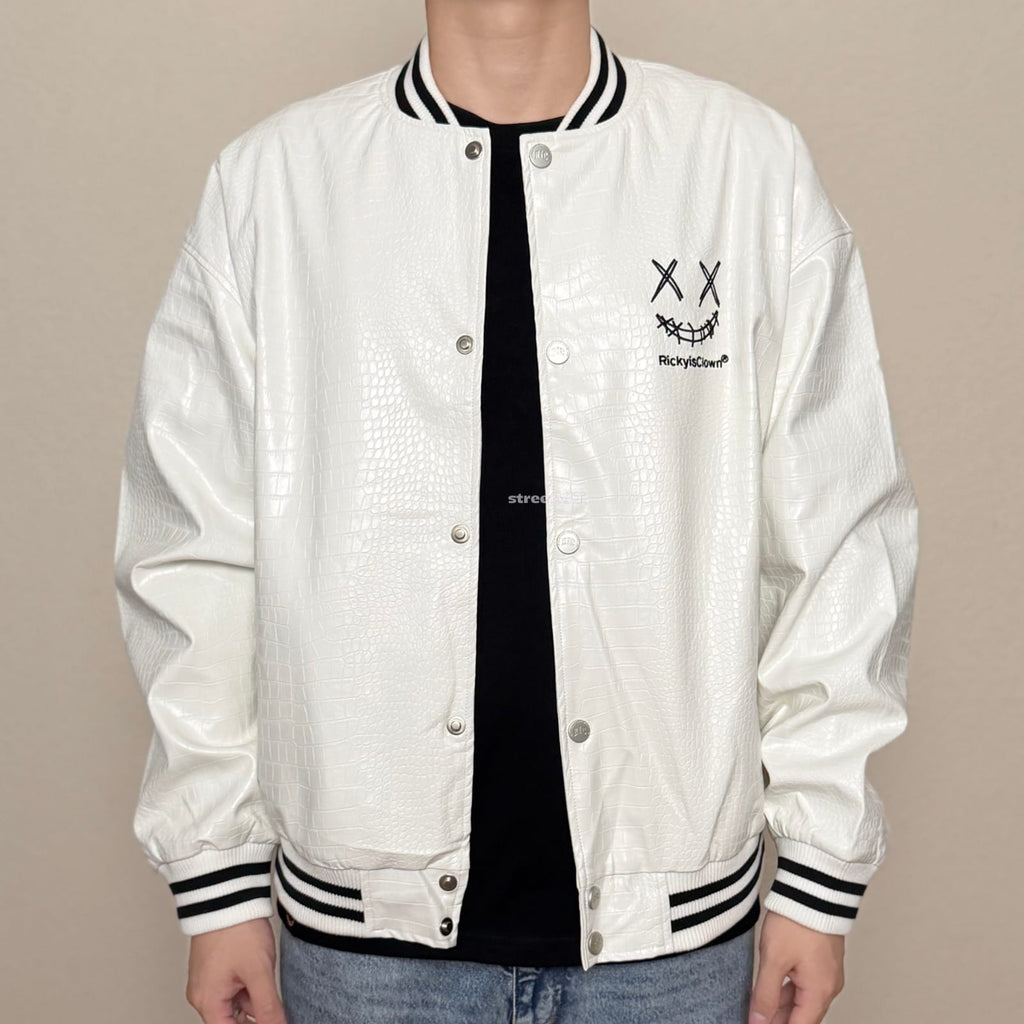 Ricky is Clown Black Mamba Snakeskin Embroidered Crocodile Varsity Jacket