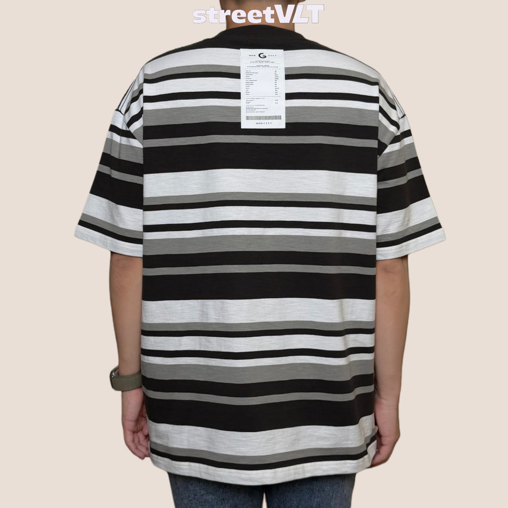 Gro Grocery 001 Invoice Stripe Multi Black Tee