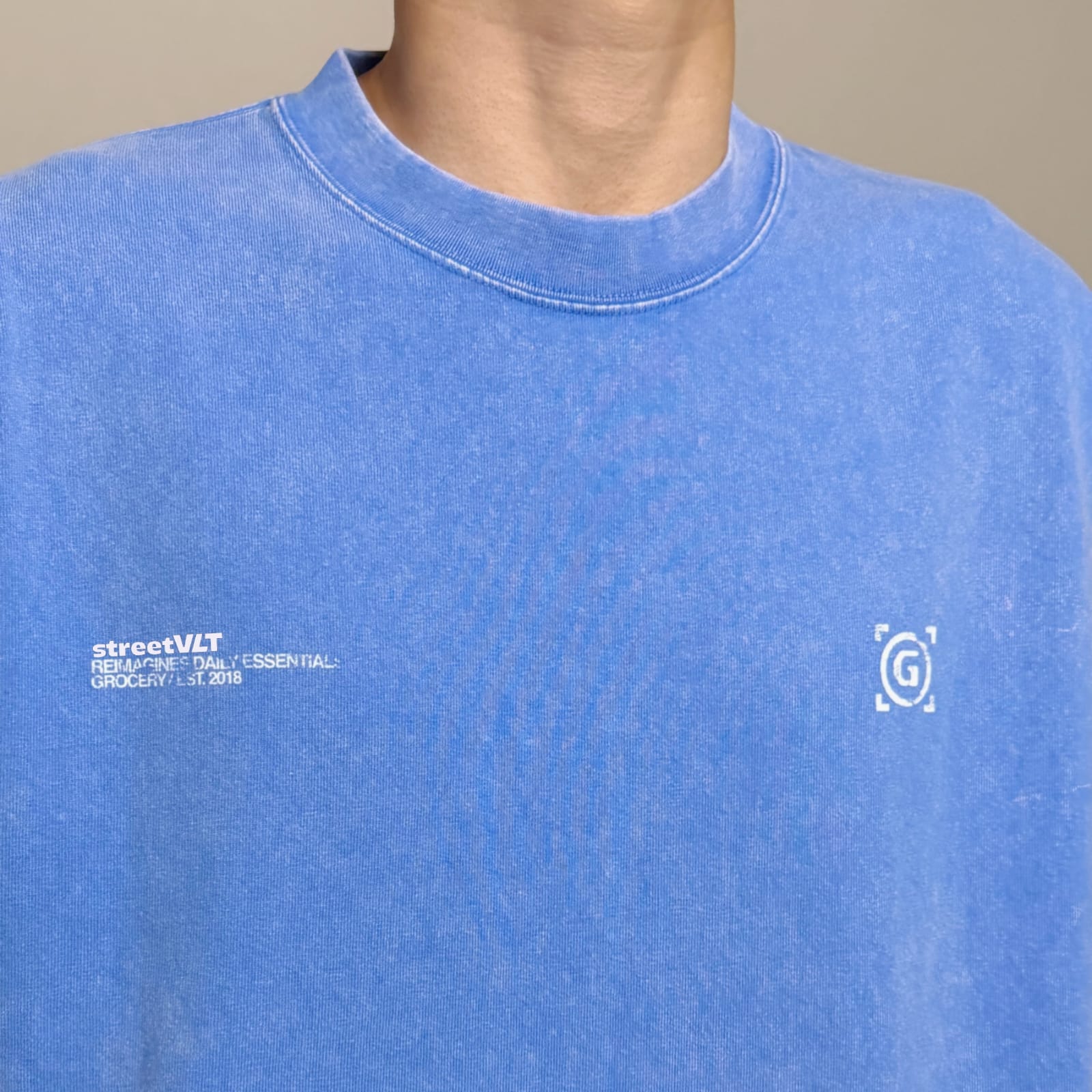 Gro Grocery Daily Essentials Washed Graphic Boxy Blue Tee