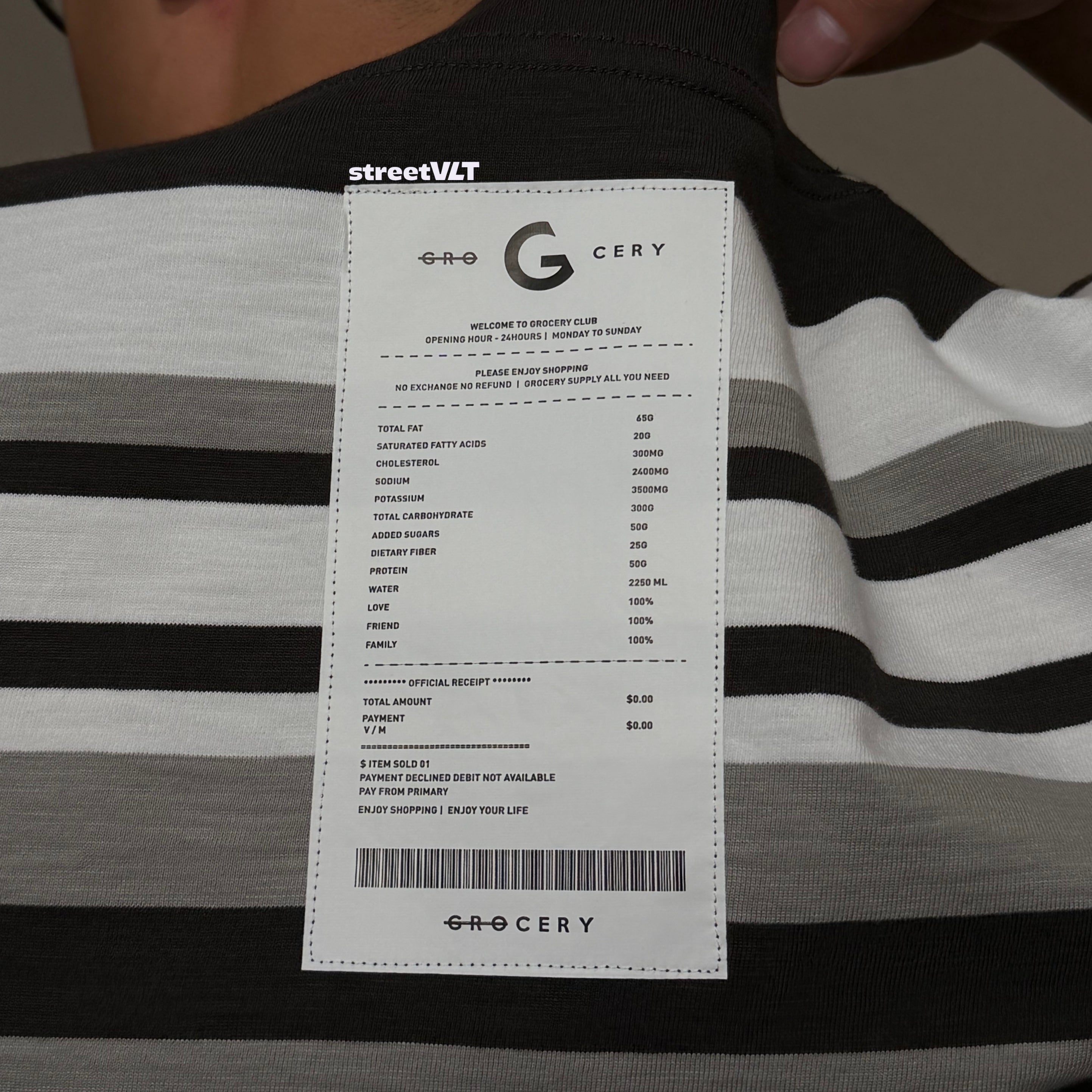 Gro Grocery 001 Invoice Stripe Multi Black Tee