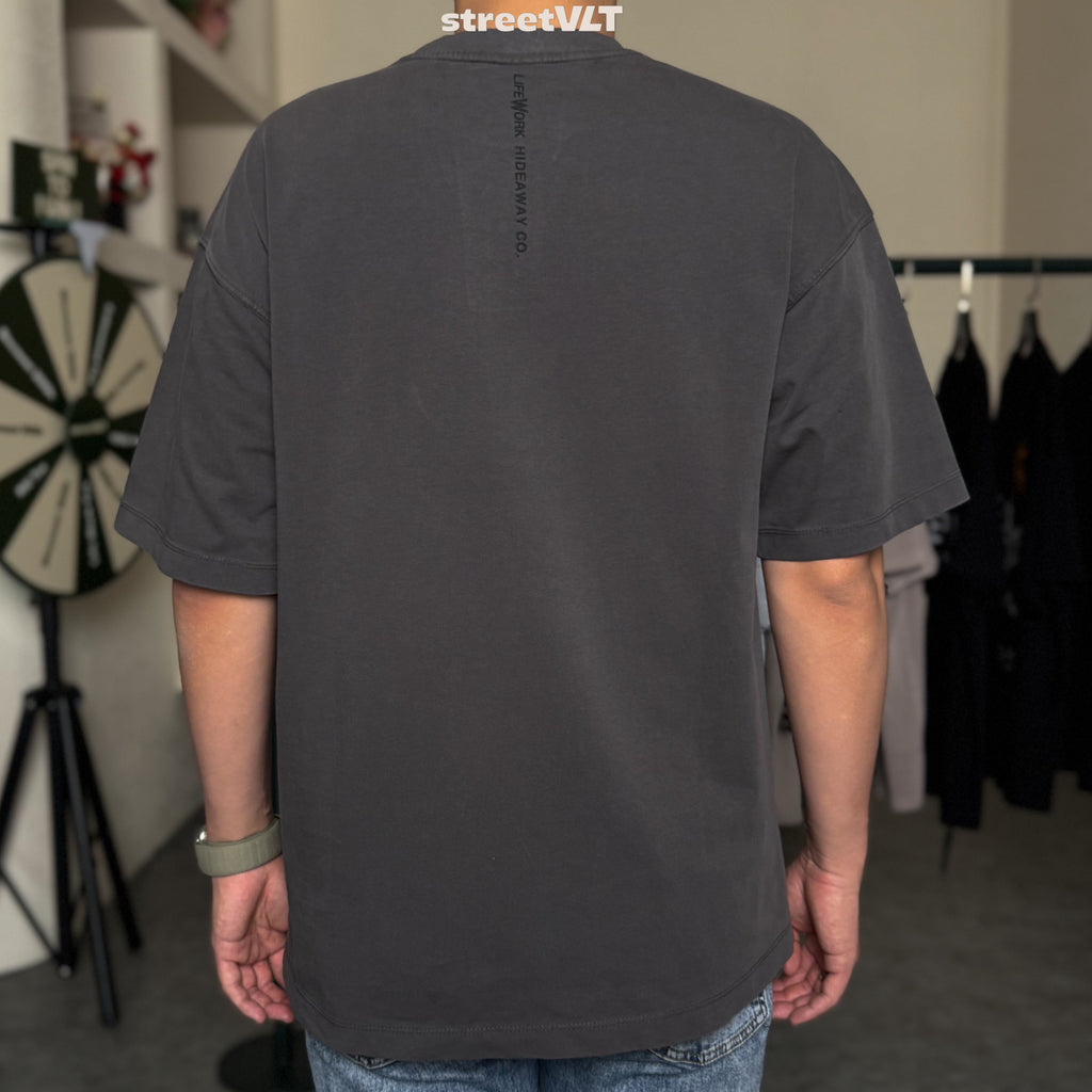 Life Work Korea Washed Small Logo Silicone Radog Grey Tee