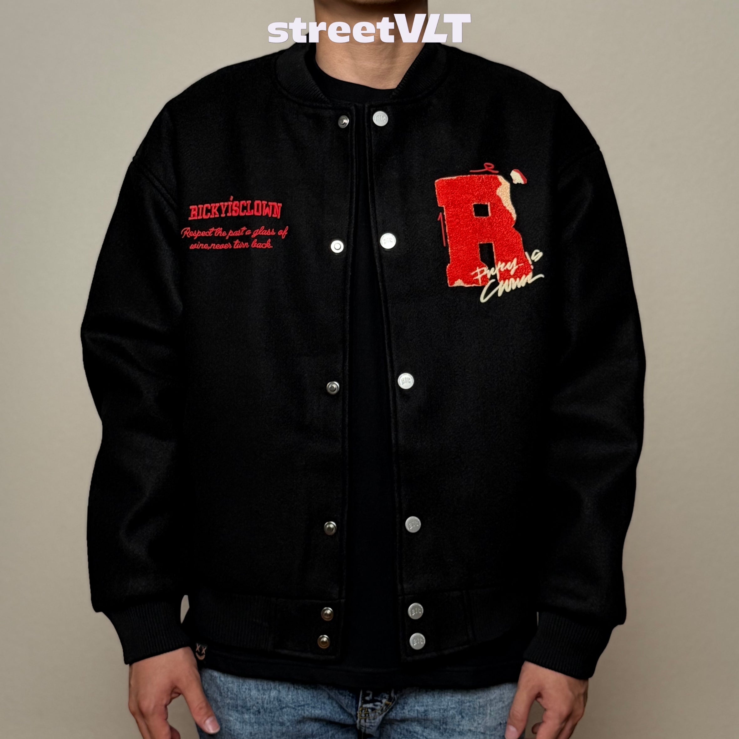Ricky is Clown Bitten Apple Baseball Varsity Jacket