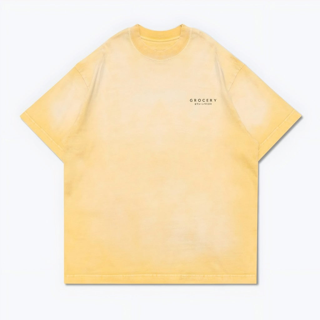 Gro Grocery X Scene Retro Logo Washed Faded Yellow Tee