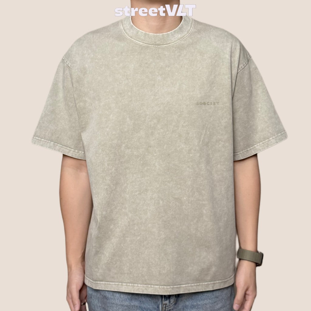 Gro Grocery Basic Washed Boxy Grey Olive Tee
