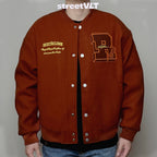 Ricky is Clown Swirl Bunny Wool Caramel Red Varsity Jacket