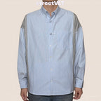 Gro Grocery x Needless Chinese Button Stripe Blue & Grey Shirt