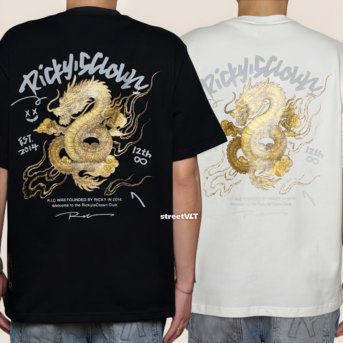 RIC Ricky is Clown Gold Powder Dragon Embroidered Tee