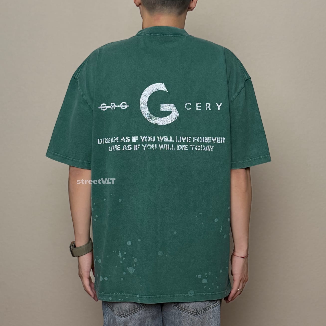Gro Grocery Sand Washed Painted Slogan Tee