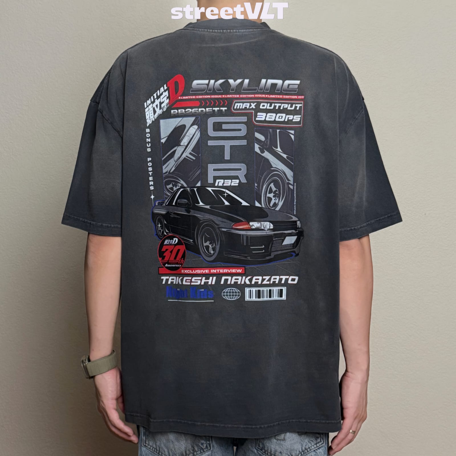 Gro Grocery Tarmac Initial D Skyline GT-R Washed Graphic Tee