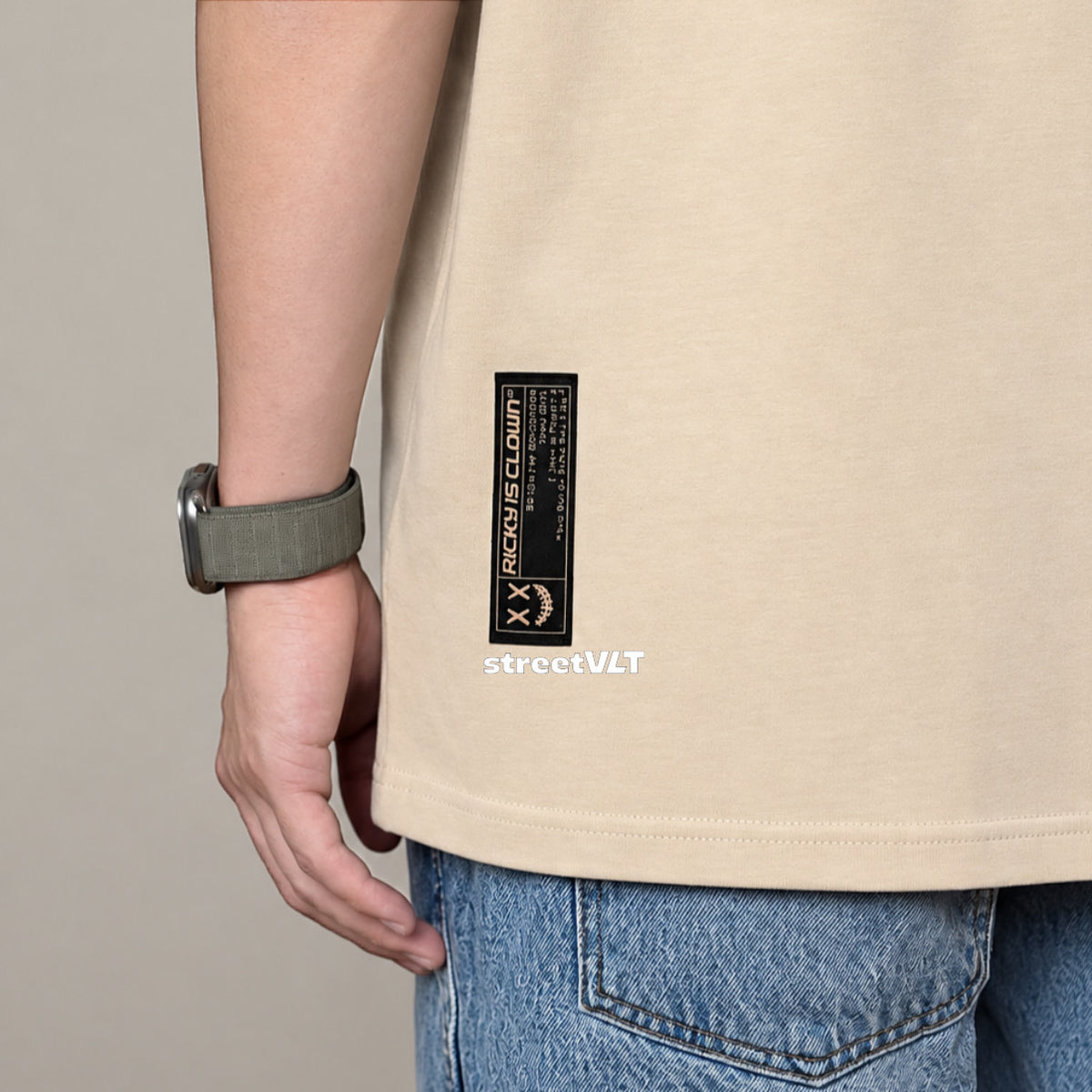 Ricky is Clown Basic Rip Logo Embroidered Khaki Tee