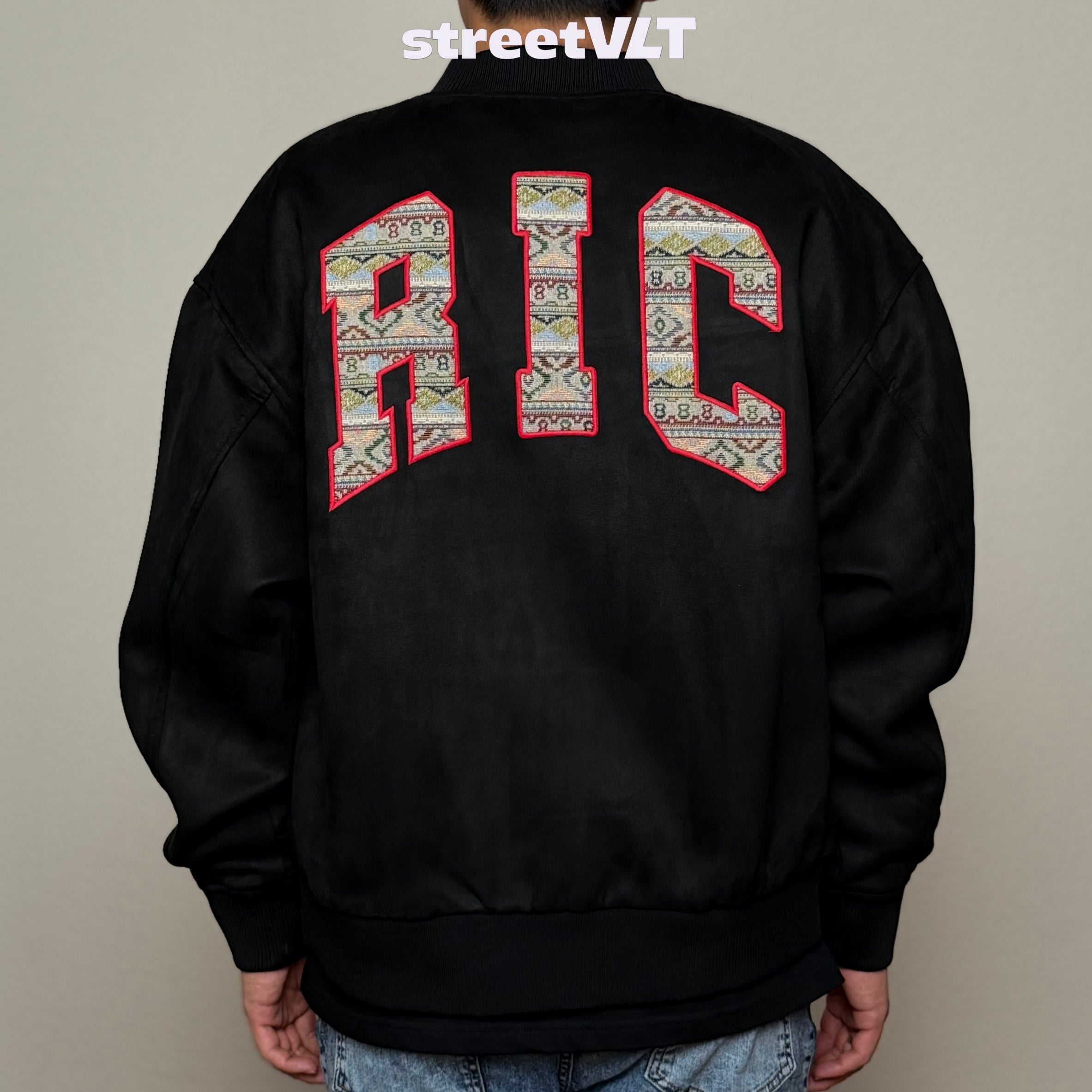 Ricky is Clown Suede Ethnic Patchwork Baseball Uniform Varsity Jacket