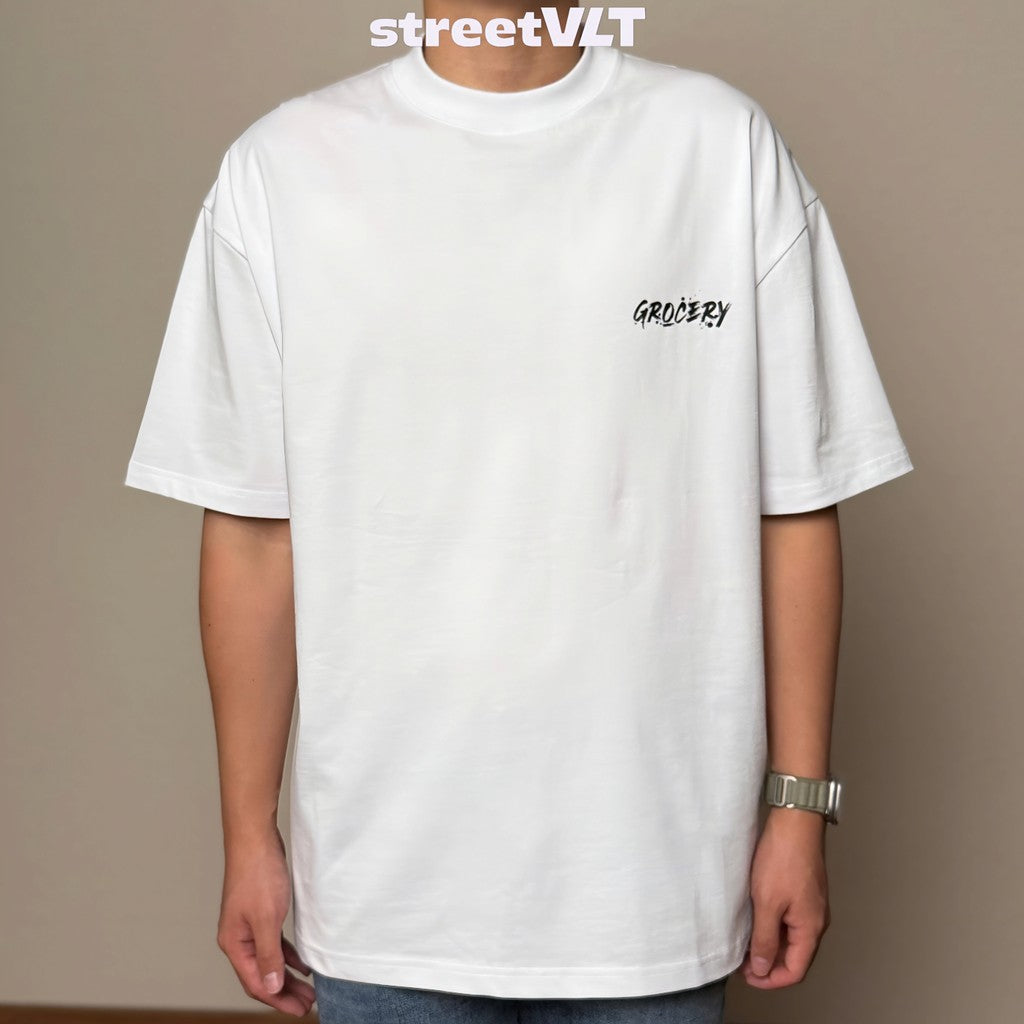 Gro Grocery Chinese Calligraphy Invoice White Tee