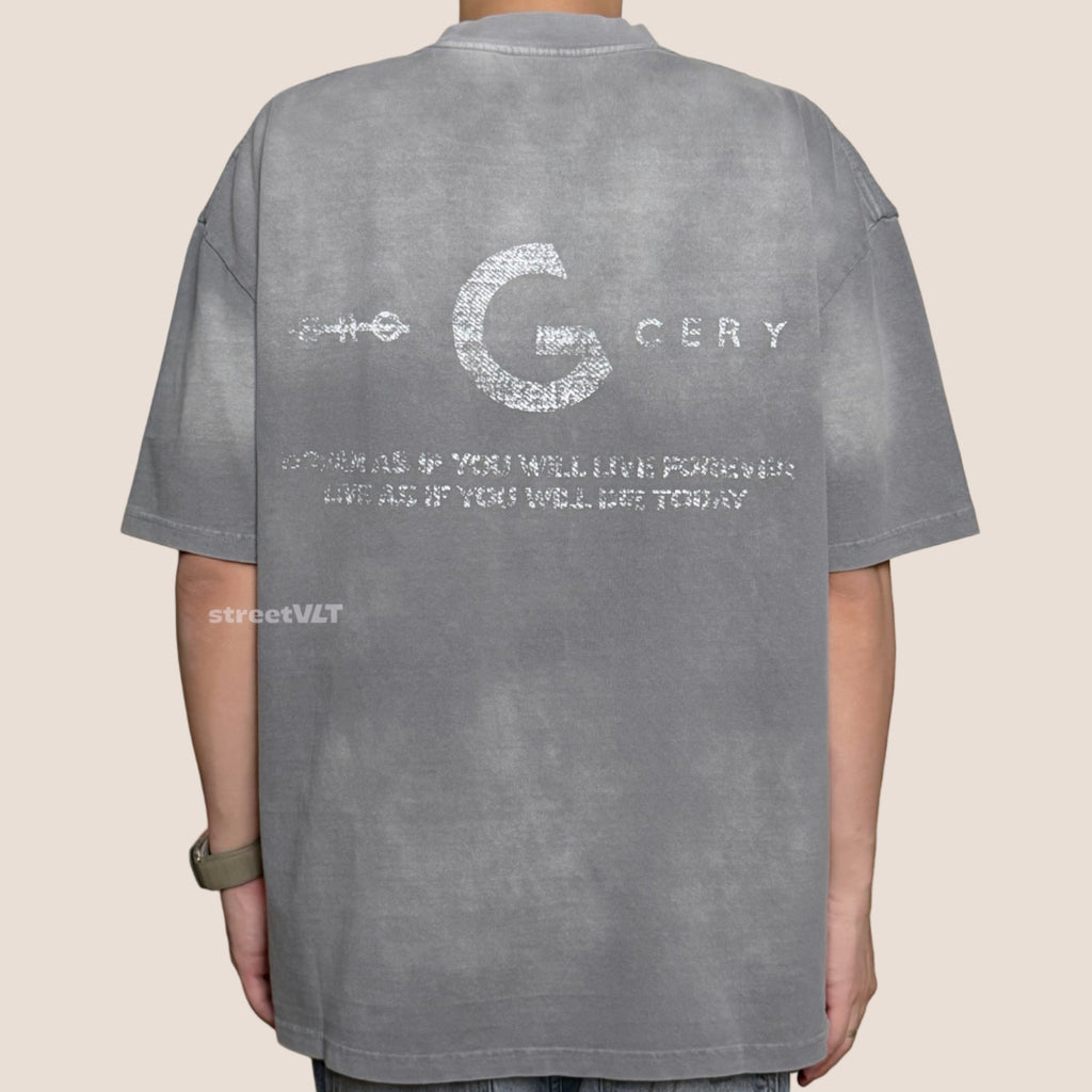 Gro Grocery Dirty Washed Painted Slogan Tee