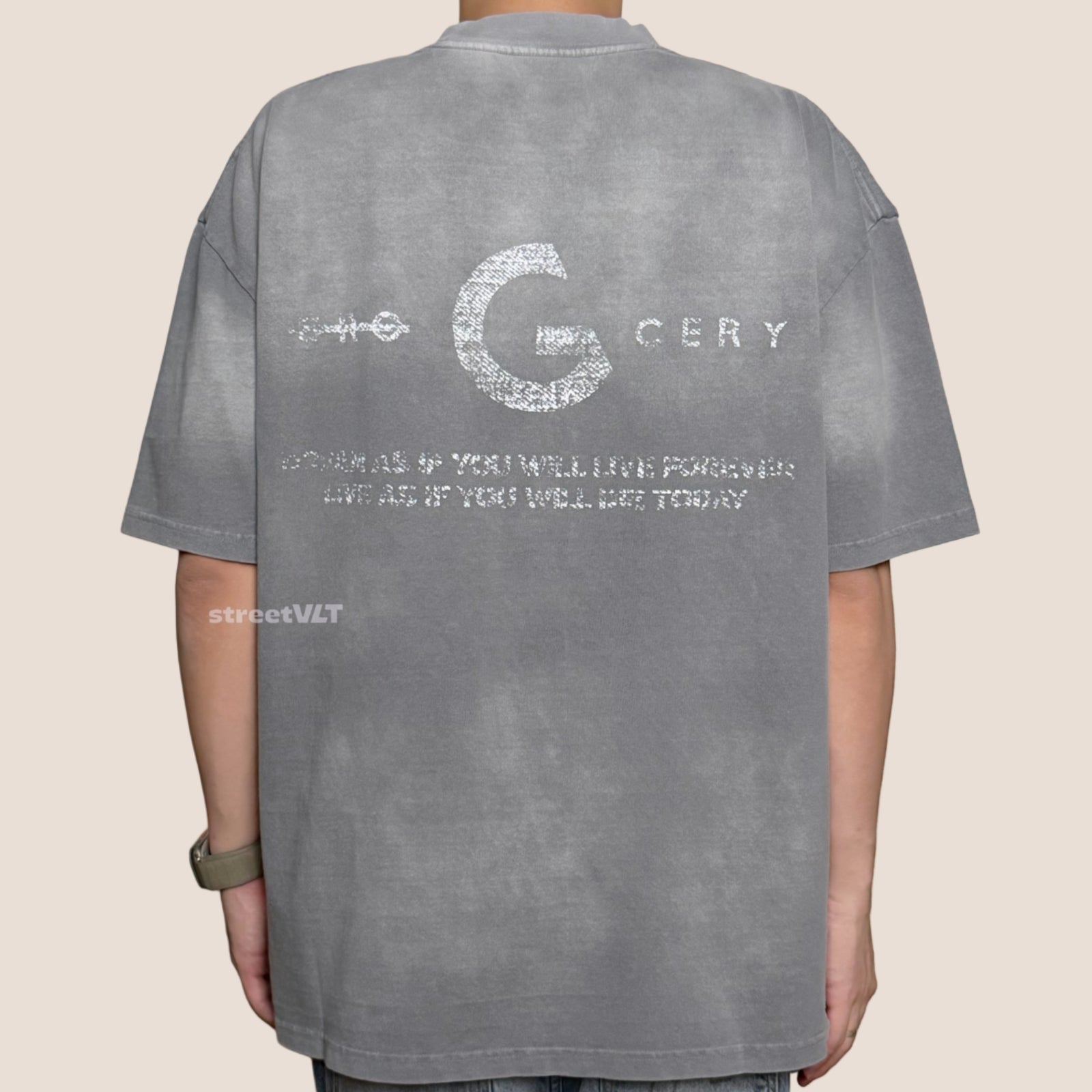 Gro Grocery Dirty Washed Painted Slogan Tee
