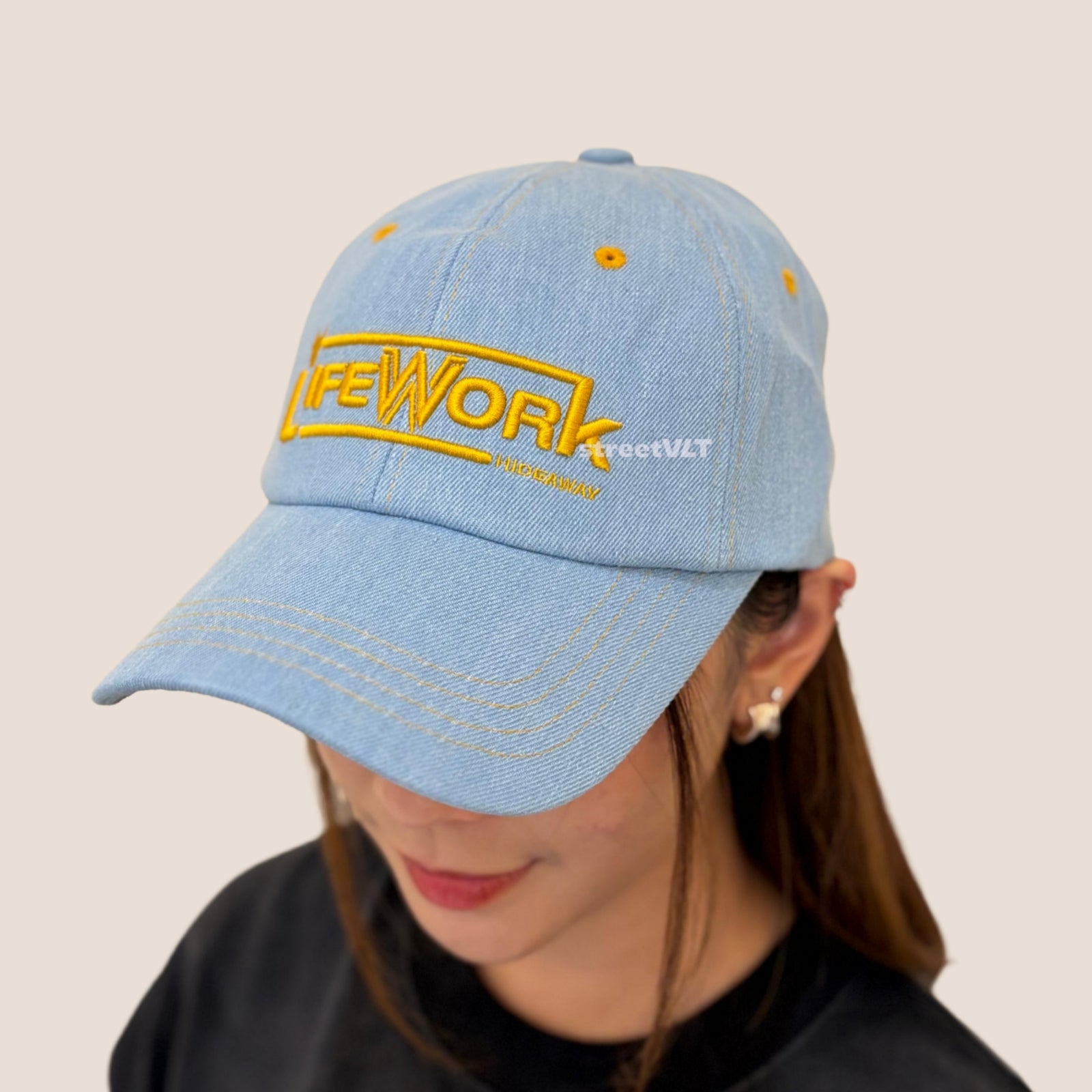 Life Work Korea Stitch Denim Soft Ball Cap