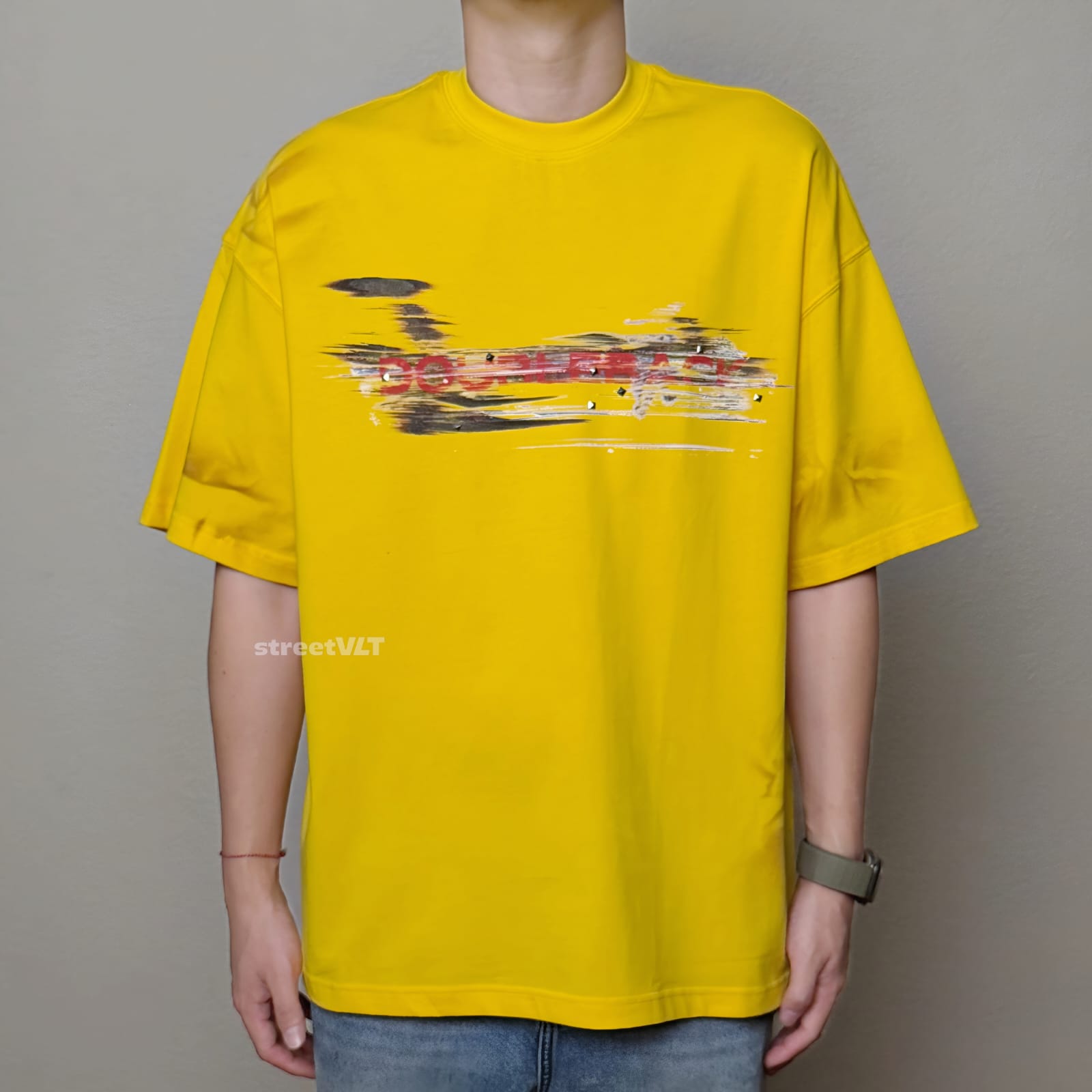 Doubleback Car Paint Scratch Oversized Yellow Tee