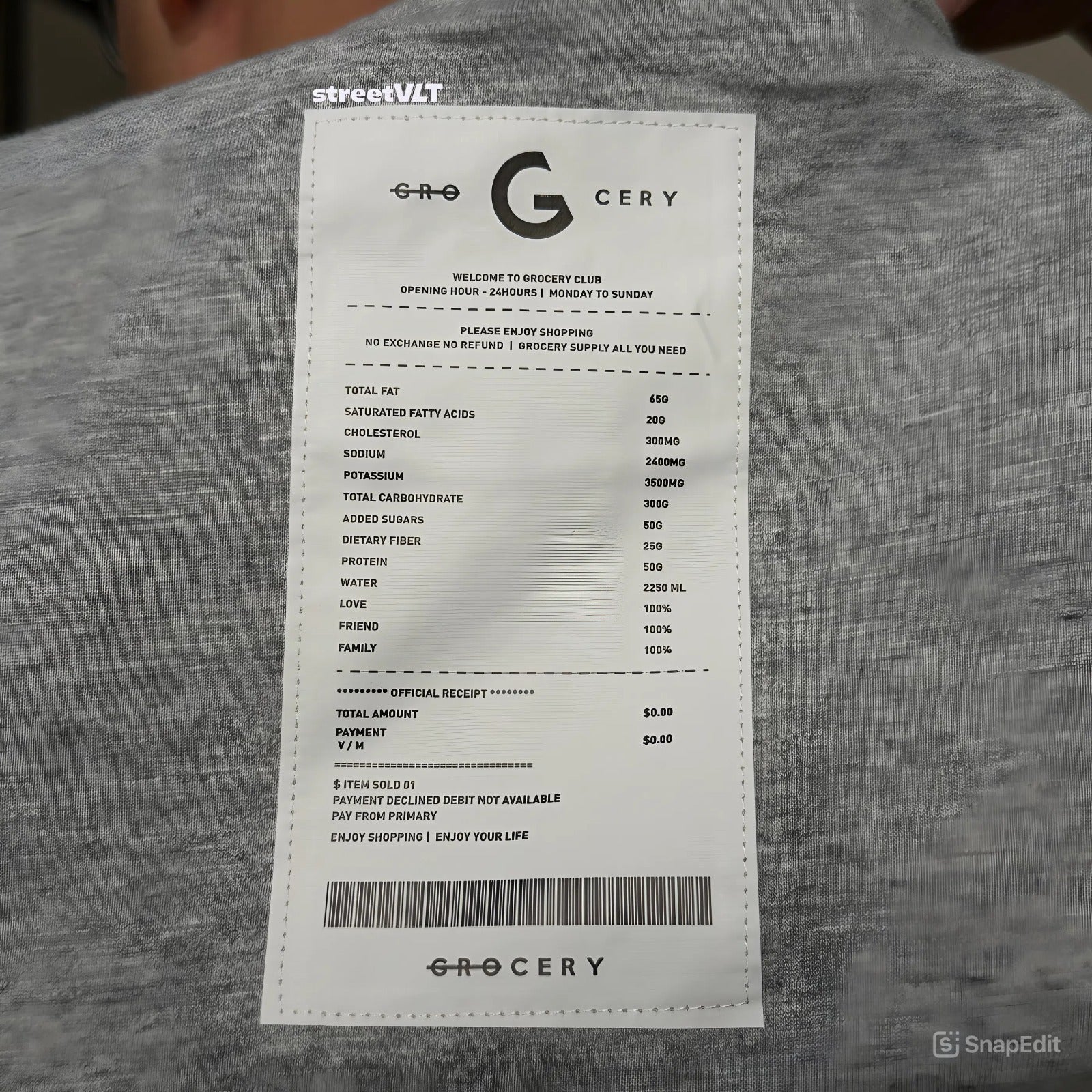 Gro Grocery 001 Invoice Grey Tee