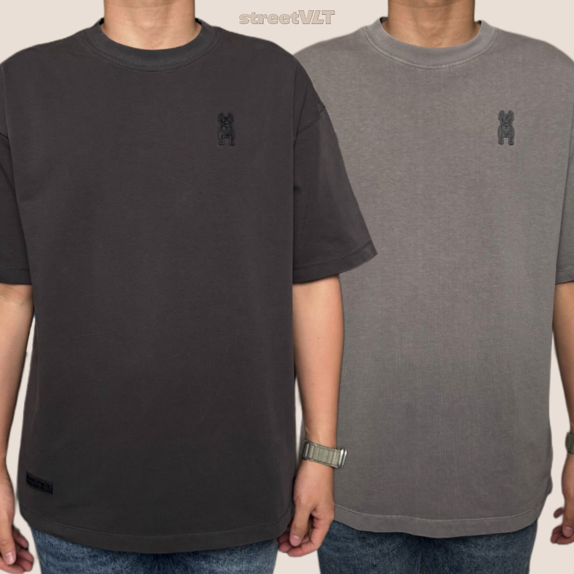 Life Work Korea Washed Small Logo Silicone Radog Grey Tee