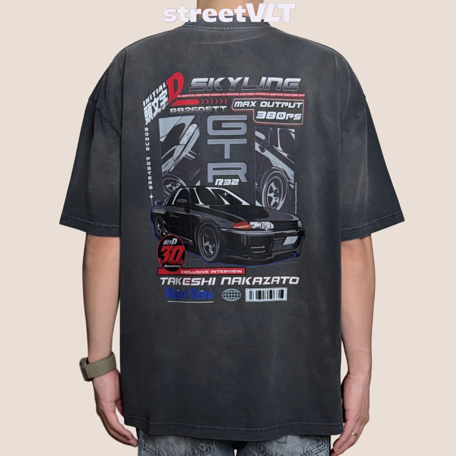 Gro Grocery Tarmac Initial D Skyline GT-R Washed Graphic Tee
