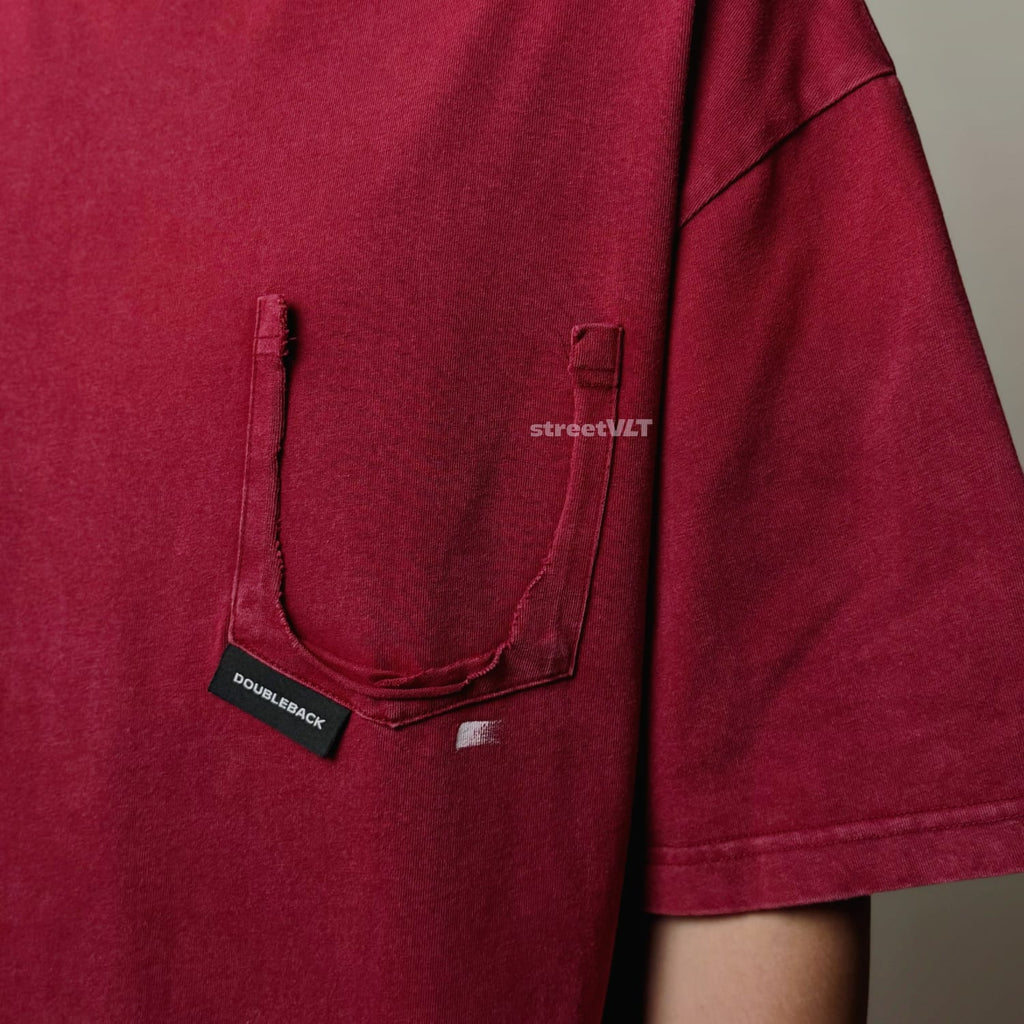 Doubleback Ripped Pocket Oversized Washed Red Tee