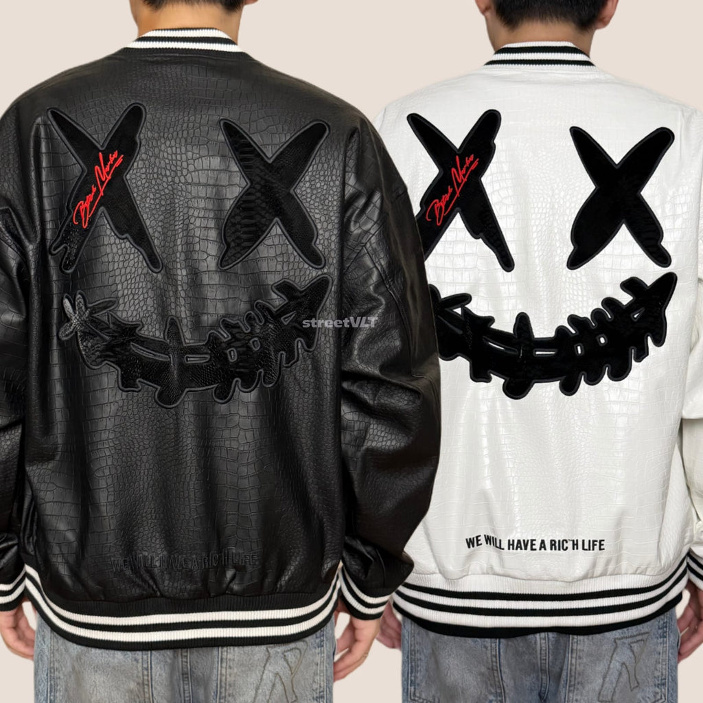 Ricky is Clown Black Mamba Snakeskin Embroidered Crocodile Varsity Jacket