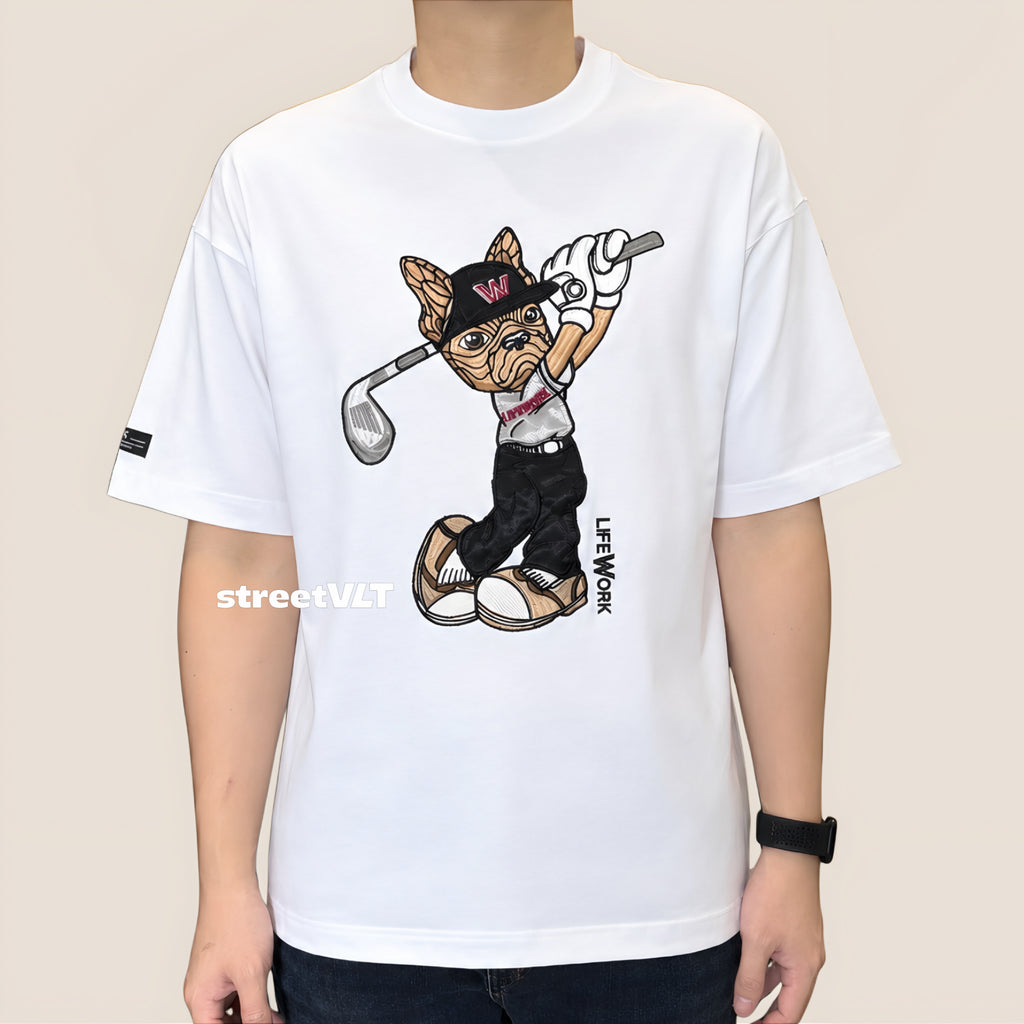 Life Work Golf Hip Dog Embrodiered White Tee Lifework Hipdog Original